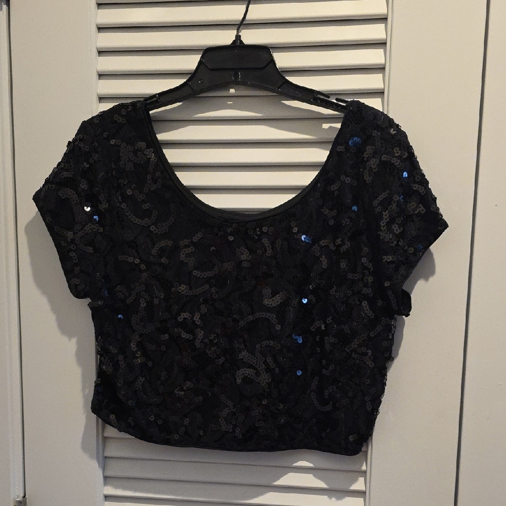 Express Black Sequin Crop Top